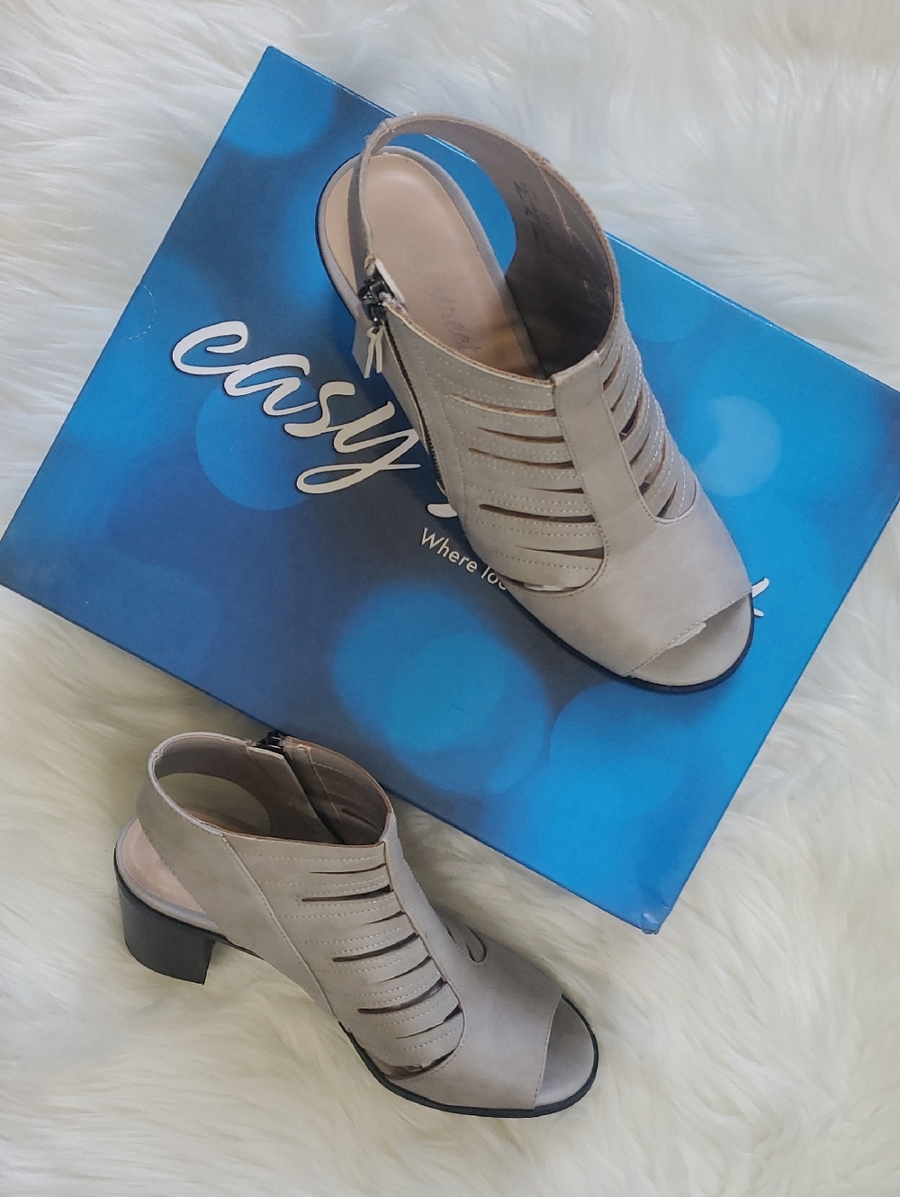 easy street Taupe Cutout Slingback Block Heel Sandals